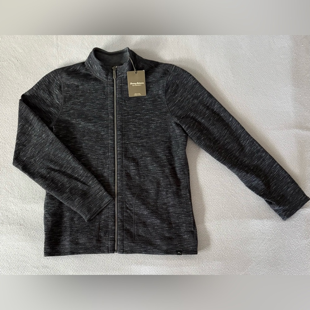 NWT Tommy Bahama Women’s Reversible Marled Flip Side Full Zip in Noir Heather